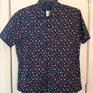 Floral pattern mens button down tee shirt